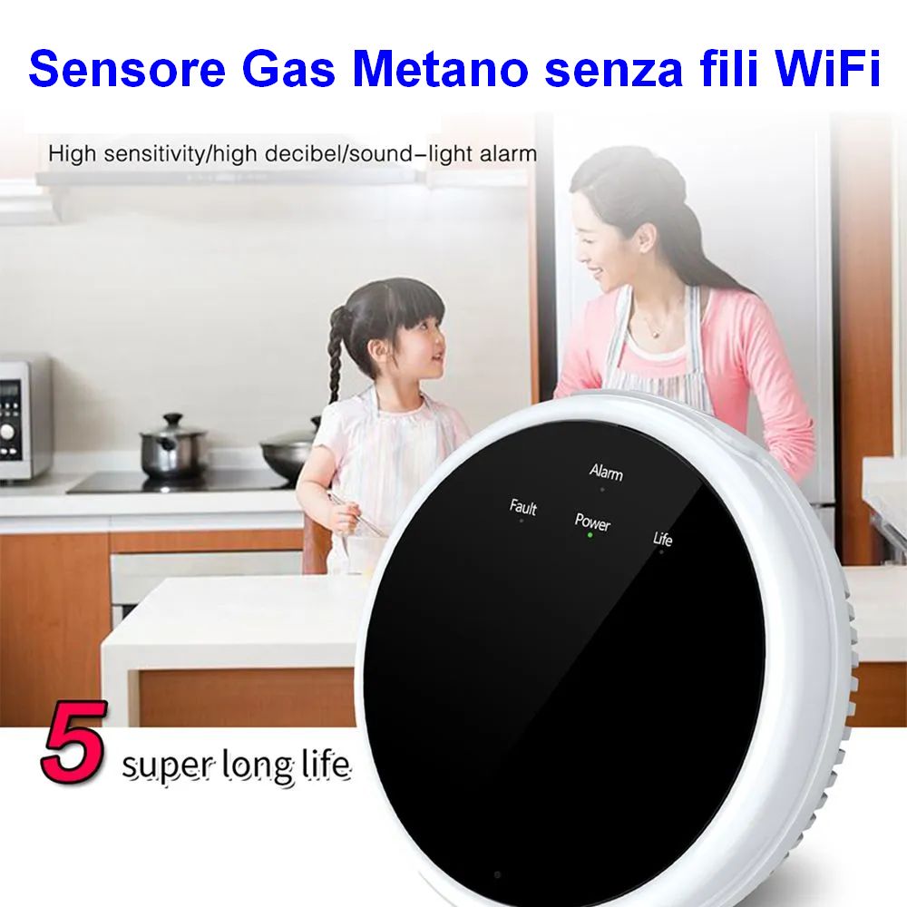 Sensore GAS Metano senza fili Wifi per Centrale 433Mhz